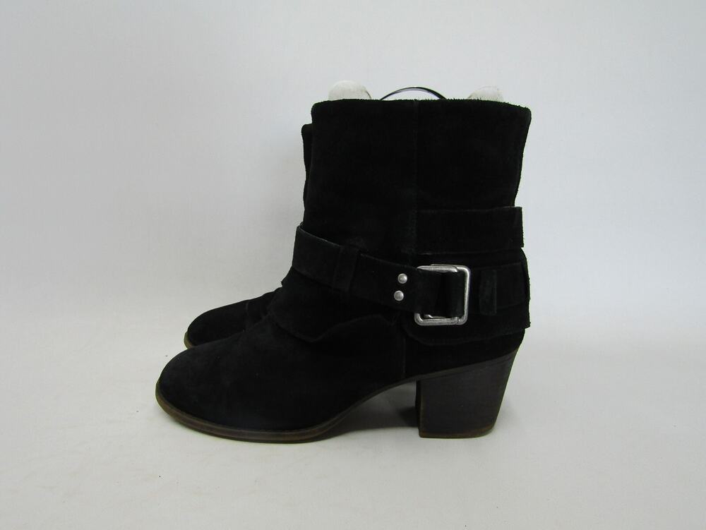 Nine West Womens Size 7.5 M Black Suede Buckle Ankle Fashion Boots Bootie